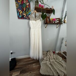 Marchesa Cream Wedding Dress with Gold Accents